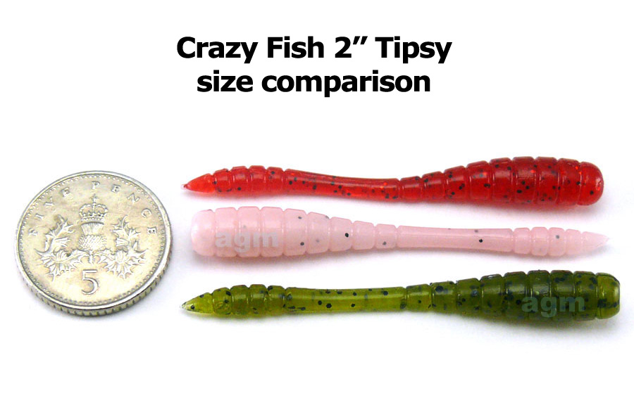 CRAZY FISH Drop Shot Jig Heads Fishing Lure Soft Plastic Bait TIPSY 8Pcs 2" 5cm 