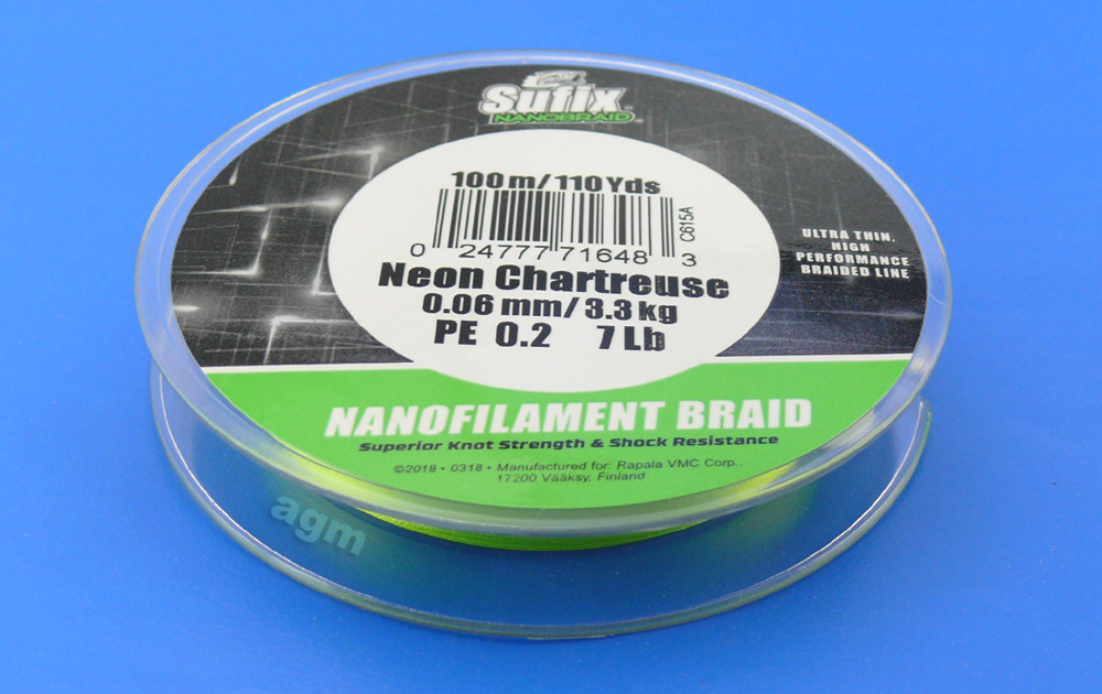 Sufix NanoBraid 3.3kg/7.3lb (100mtrs) - Neon Chartreuse