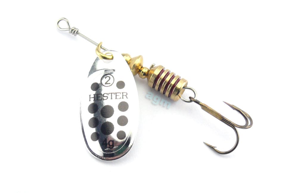 Hester Osprey Spinner 4g – Silver/Black Spots